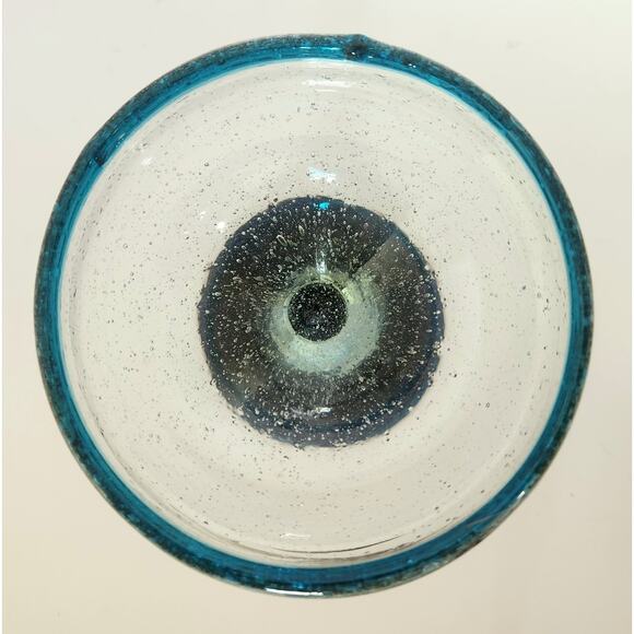 Set 4 Handblown Blue Glass Margarita Goblets Mexico Bubble Rim Vintage Barware - Picture 6 of 12